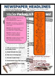 English Worksheet: Understand and writting newspapers headlines