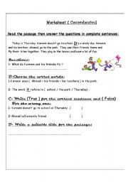 English worksheet:  Comprehension Worksheet