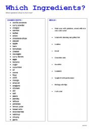 English Worksheet: Which Ingredients?