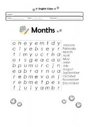 English Worksheet: Months - wordsearch
