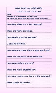 English Worksheet: How many and How much