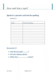 English Worksheet: Spelling Pair work template