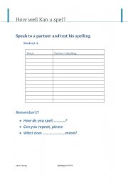 English worksheet: Spelling Pair work template