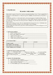 English Worksheet: Mothers daily routine 