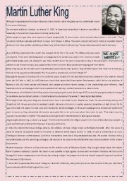 English Worksheet: Martin Luther King (six page biography)