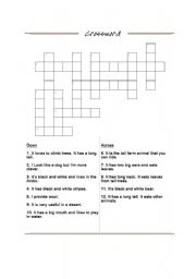 English Worksheet: Animal Crossword