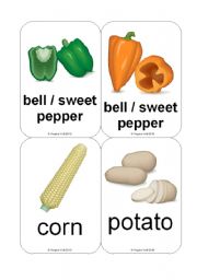 English Worksheet: Fruit / Vegetable Flashcards (Common Vegetables et al.) (12 Cards)