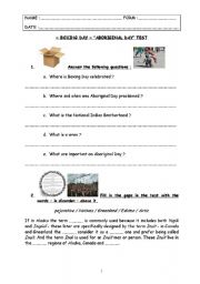 English worksheet: special days : test step 15 - Boxing Day & Aboriginal Day (Canada)