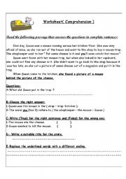 English Worksheet: Comprehension Worksheet