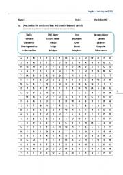 English Worksheet: equipments wordsearch
