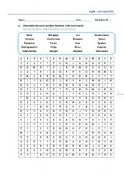 English Worksheet: equipments wordsearch