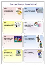 English Worksheet: Survey Cards: Superlative