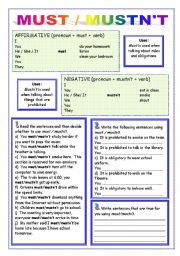 English Worksheet: MUST/ MUSTNT