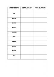 English worksheet: Past Simple Irregular verbs Chart