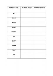 English Worksheet: Past Simple Irregular verbs Chart