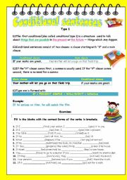 English Worksheet: Conditional sentences - type one