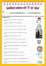 English Worksheet: Conditional sentences with if and unless