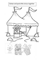 English Worksheet: Cut and stick the things you find at the circus write the words