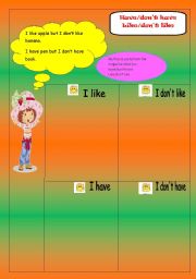 English worksheet: I like/dont like-I have /dont have