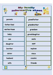 English worksheet: Family informative sheet