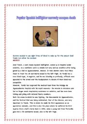 English Worksheet: Reading activity about a famous bullfighter