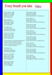 English Worksheet: SONG. Every breath you take and PHONETICS