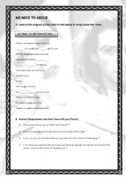 English Worksheet: no need to argue by the cranberries