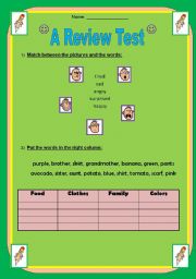 English worksheet: A Review Test / Diagnostic Test for New Pupils (2 pages)