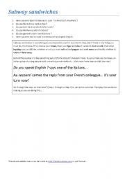 English worksheet: Subway sandwiches