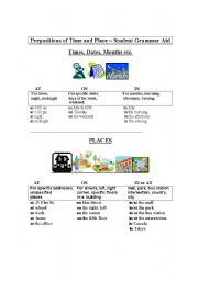 English worksheet: Quick Review of 3 Prepositions of Time and Place - In, At and On