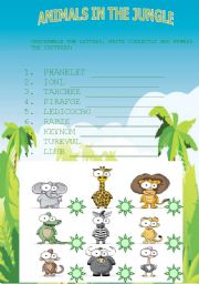 English Worksheet: ANIMALS IN THE JUNGLE