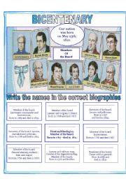 English Worksheet: Bicentenary- Members of the Board biographies