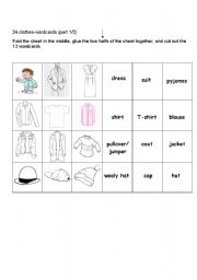 English Worksheet: 24 clothes flashcards part 1/2