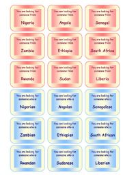 English Worksheet: FUNNY SPEAKING GAME ON COUNTRIES AND NATIONALITIES  72 CARDS / SET 2  GOOD FOR ADULTS, TOO!! (5 pages)
