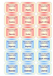 English Worksheet: FUNNY SPEAKING GAME ON COUNTRIES AND NATIONALITIES  72 CARDS / SET 2  GOOD FOR ADULTS, TOO!! (5 pages)