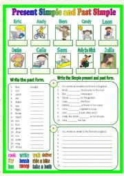 English Worksheet: Present Simple and Past Simple - B/W & Keys
