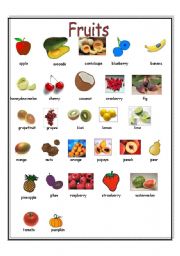 English Worksheet: fruits pictionary
