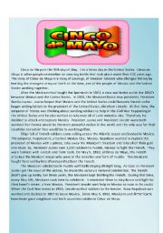 English Worksheet: Cinco de Mayo Reading Comprehension