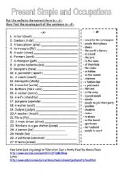 English Worksheet: Present Simple and Occupations