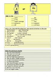 English Worksheet: A or An