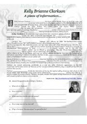 English worksheet: Kelly Brianne Clarkson - A peice of information