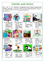 English Worksheet: IDIOMS WITH MUSIC  (with key)