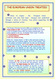 English Worksheet: THE EUROPEAN UNION TREATIES.