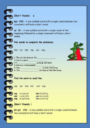 English Worksheet: SHORT VOWELS 5pages with key