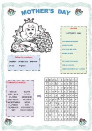 English Worksheet: Mothers Day Wordsearch