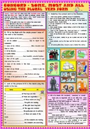 English Worksheet: Some, Most and All using the plural verb form + KEY