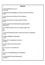 English worksheet: rephrasing exercises