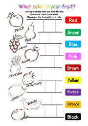 English Worksheet: Fruit and color for little kids. (example on 2nd page)