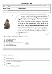 English Worksheet: Englsih written test 