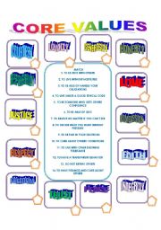 English Worksheet: PERSONAL CORE VALUES 